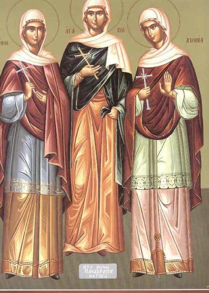 Sfintele Mucenite Agapi, Hionia si Irina;